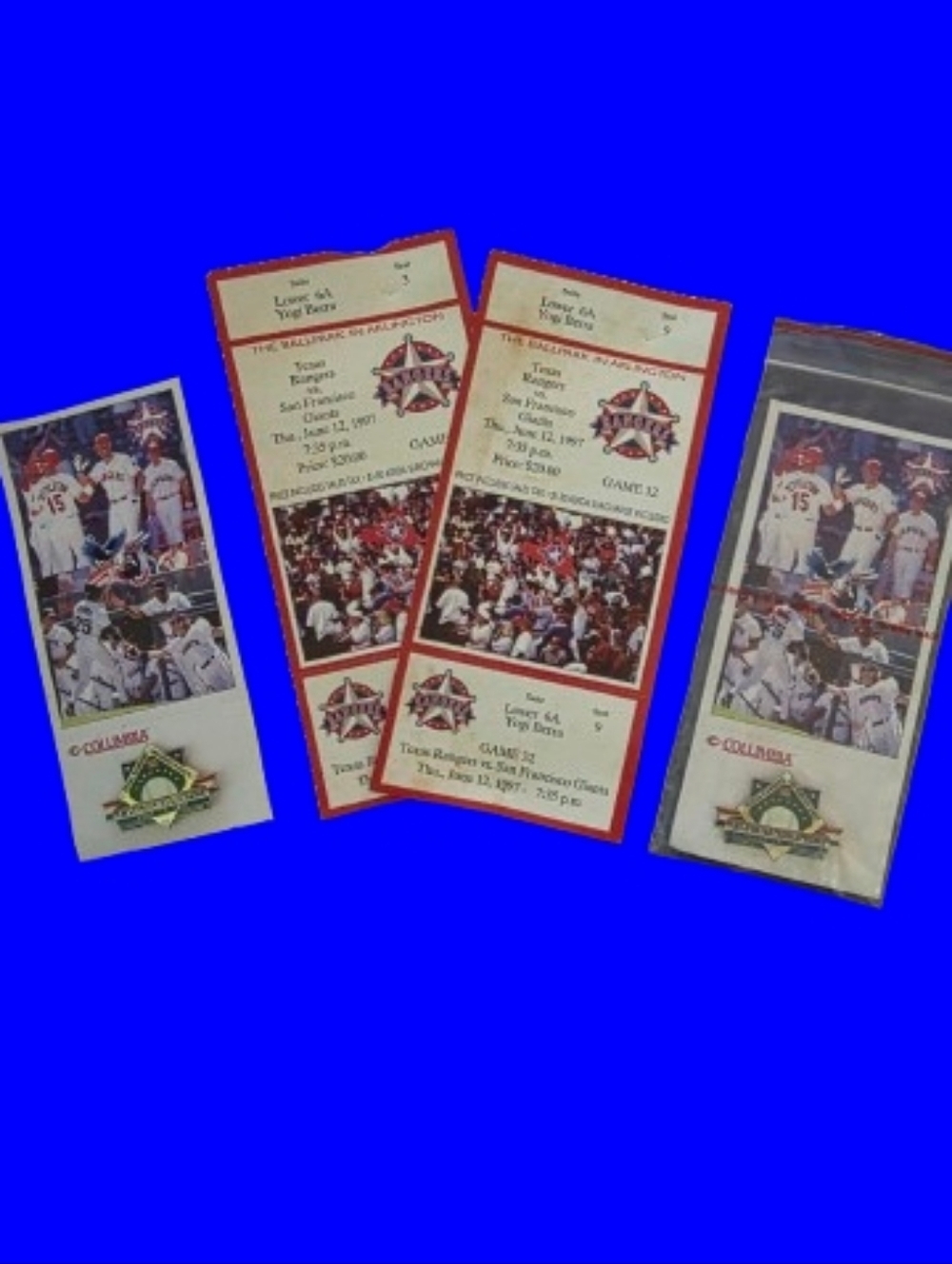📣Vintage '97 Columbia TX Rangers⚾ 1st Interieague Game MLB Hat Pins Set of 2